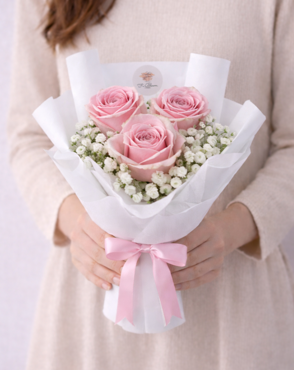 Fresh Pink Roses with Baby Breath Bouquet*