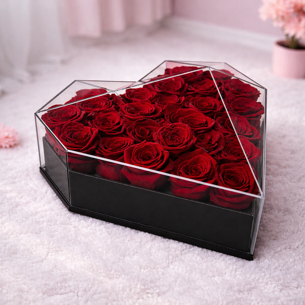 Pristine Preserved Roses Heart Bloombox