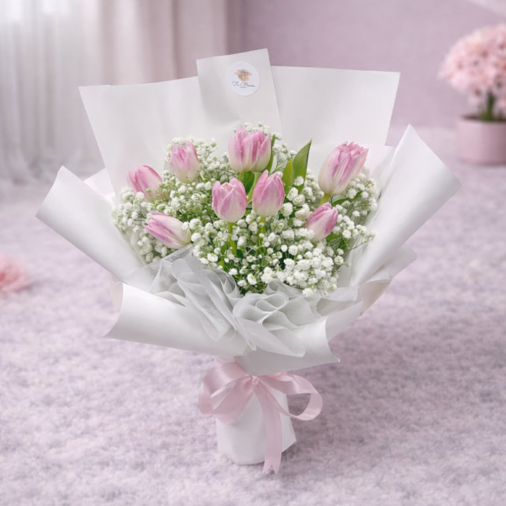 Pink Tulips & Baby's Breath*