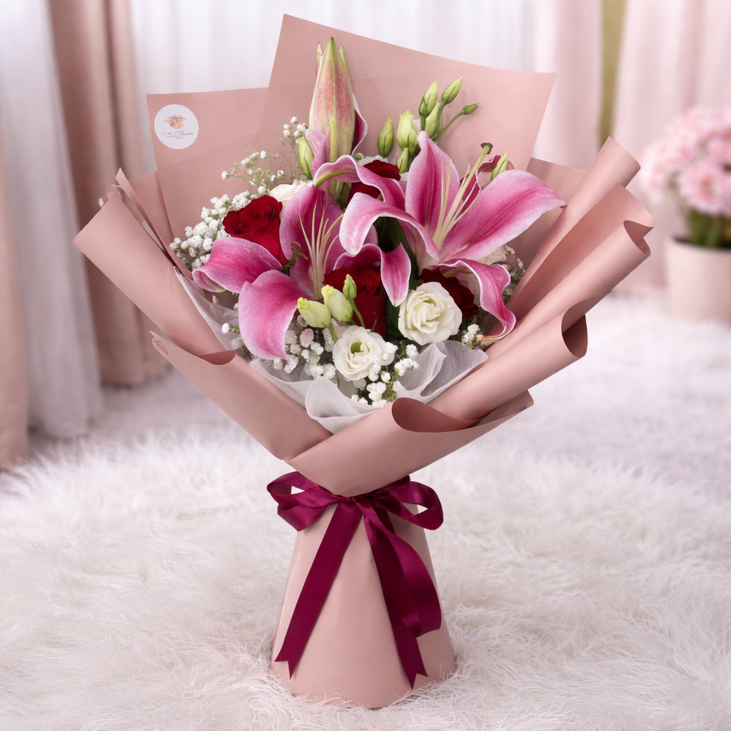 Lily & Roses, Eustoma Bouquet*