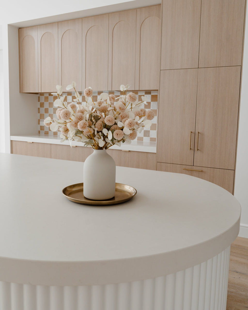 Faux Cream and White Flower Arrangement with White Vase