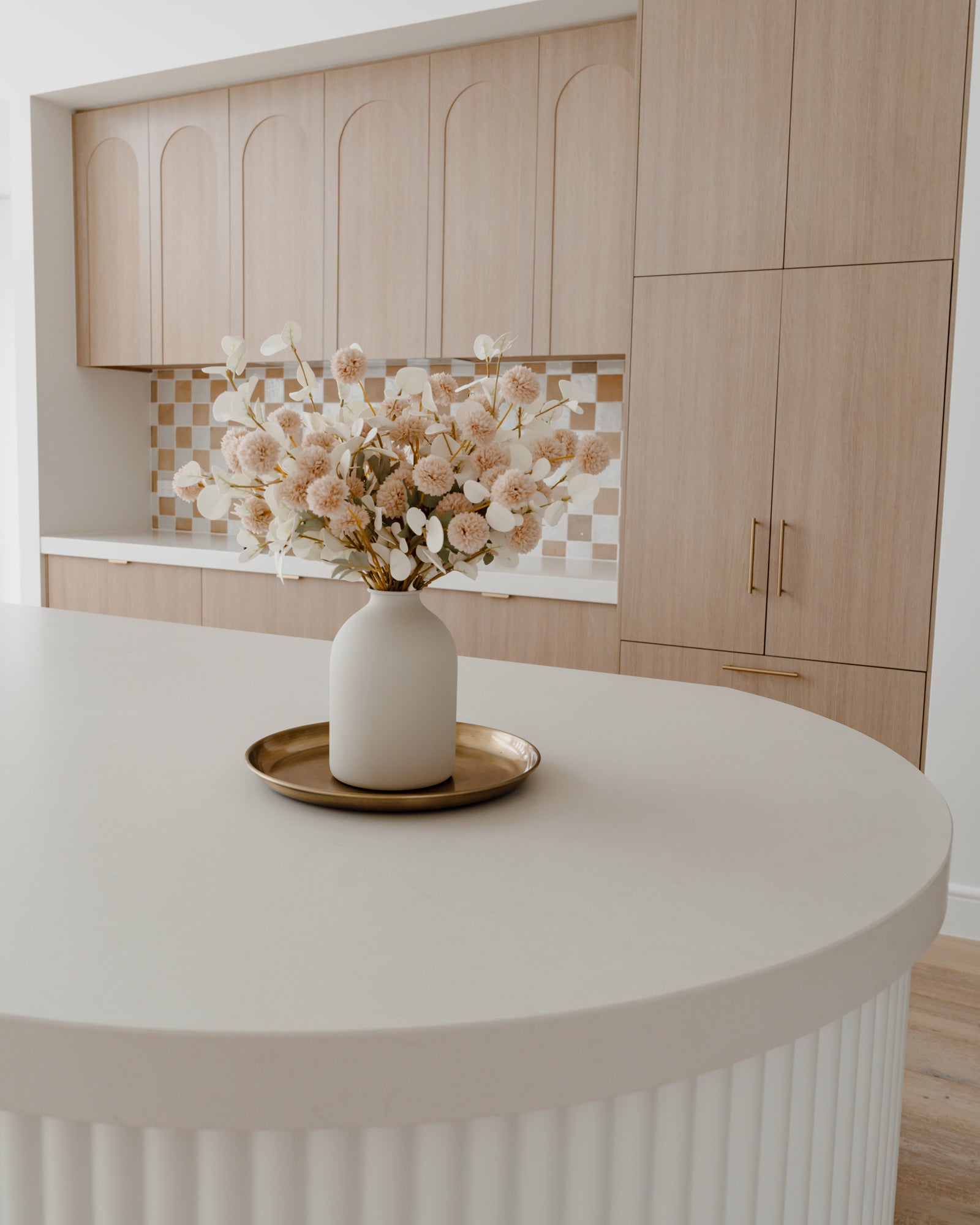 Faux Cream and White Flower Arrangement with White Vase