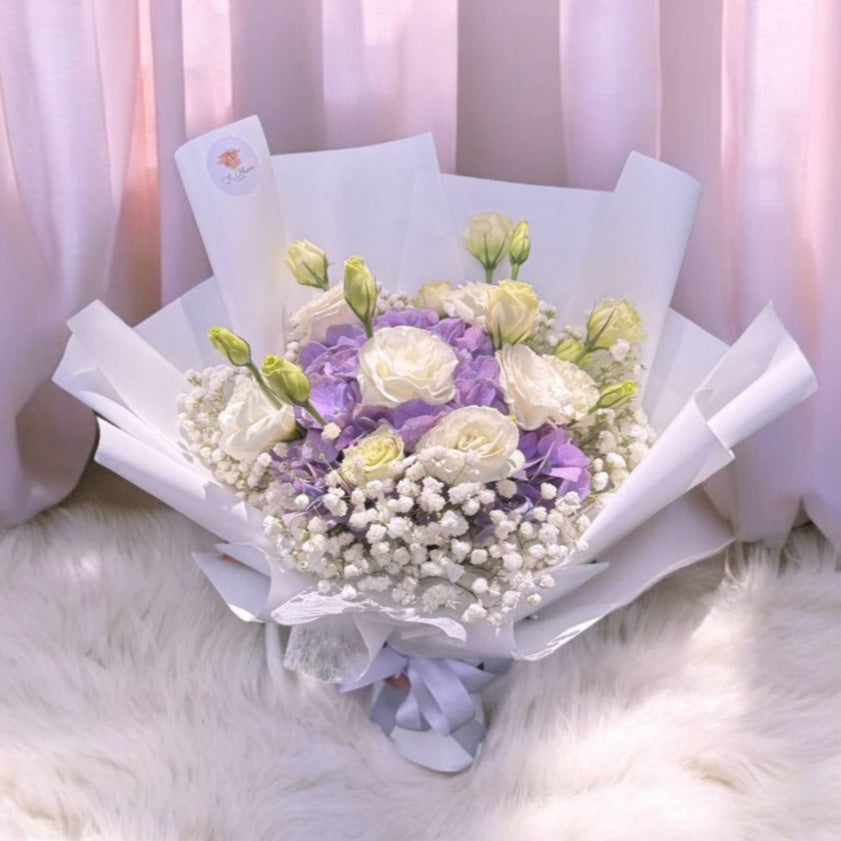 Purple Hydrangea, Eustoma & Baby's Breath Bouquet