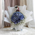 [GRAD] Dark Blue Hydrangea & Baby Breath Bouquet with Grad Bear