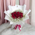 Fresh Red Roses with Baby Breath Bouquet