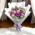 12 Fresh Mix Pink/Purple Roses with Baby Breath Bouquet