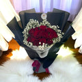 12 Fresh Red Roses with Baby Breath Bouquet