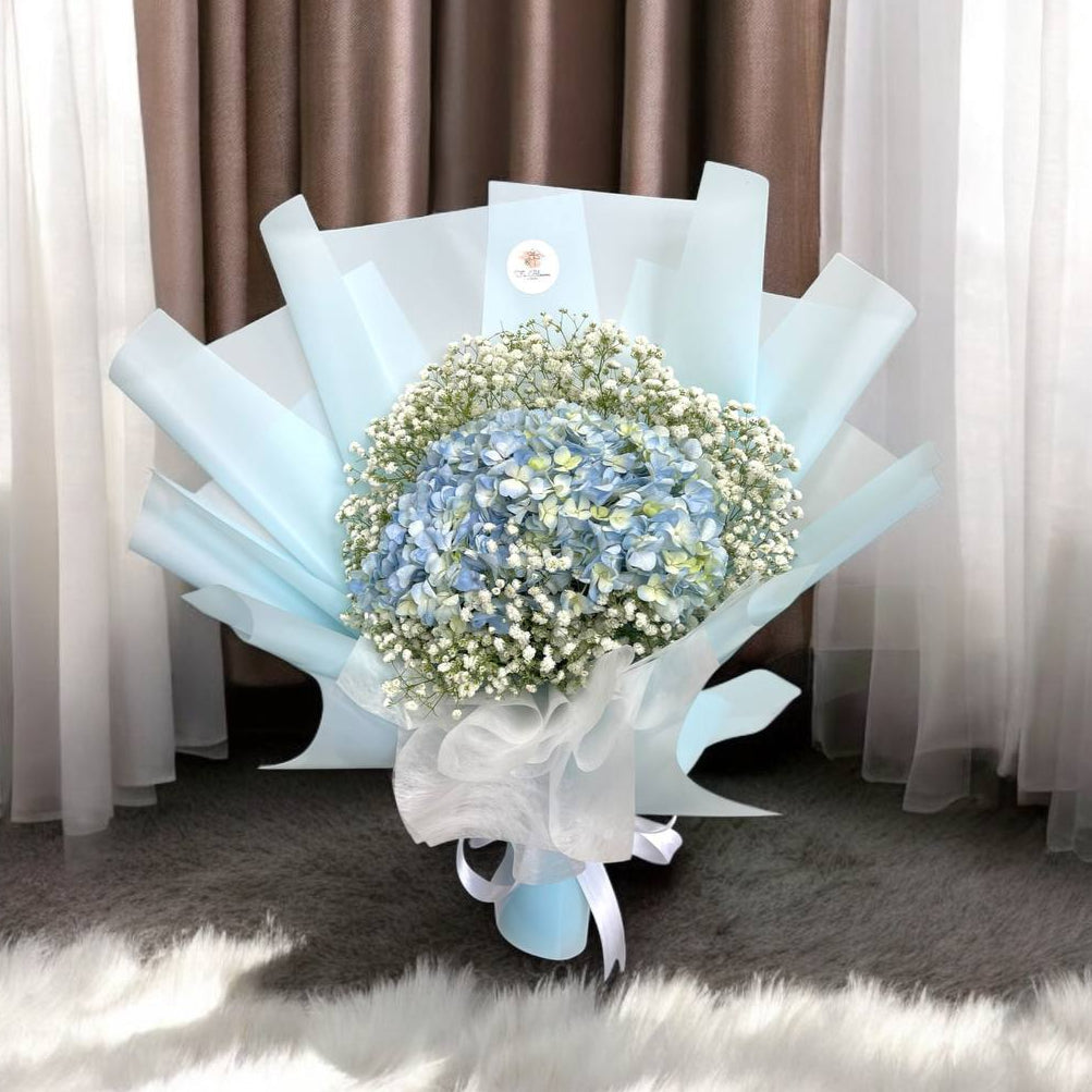 Light Blue Hydrangea & Baby’s Breath Bouquet*