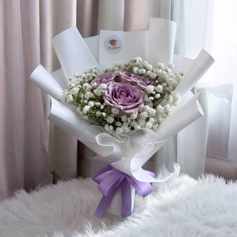 Fresh Purple Roses with Baby Breath Bouquet*