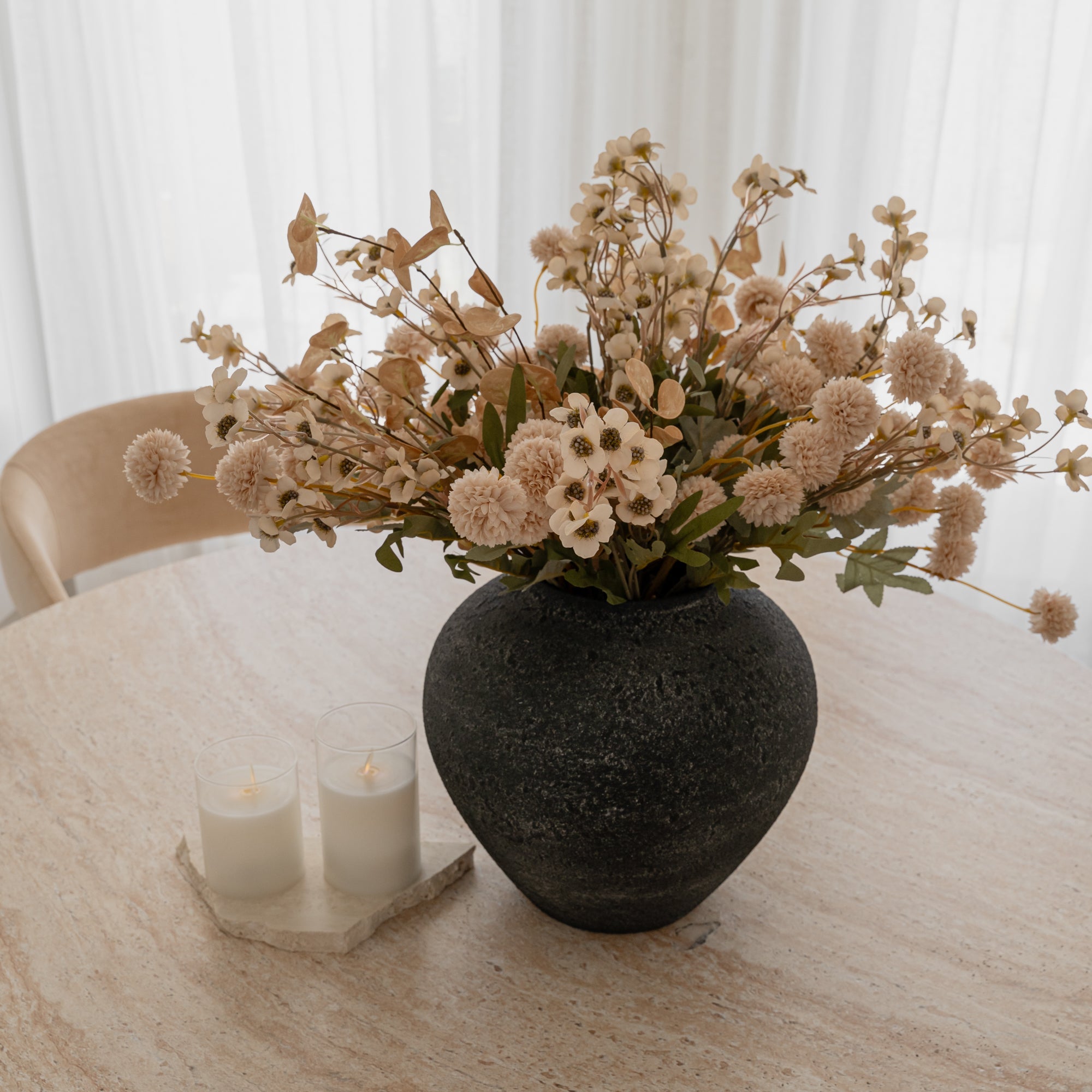 Large Black Round Textured Iron Vase - Terra