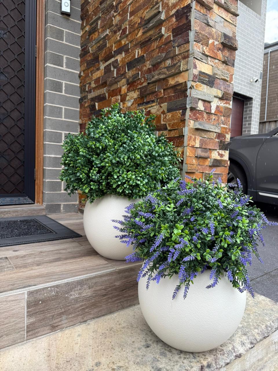 Faux UV-Resistant Boxwood Topiary Ball with Spike (Set of 2)