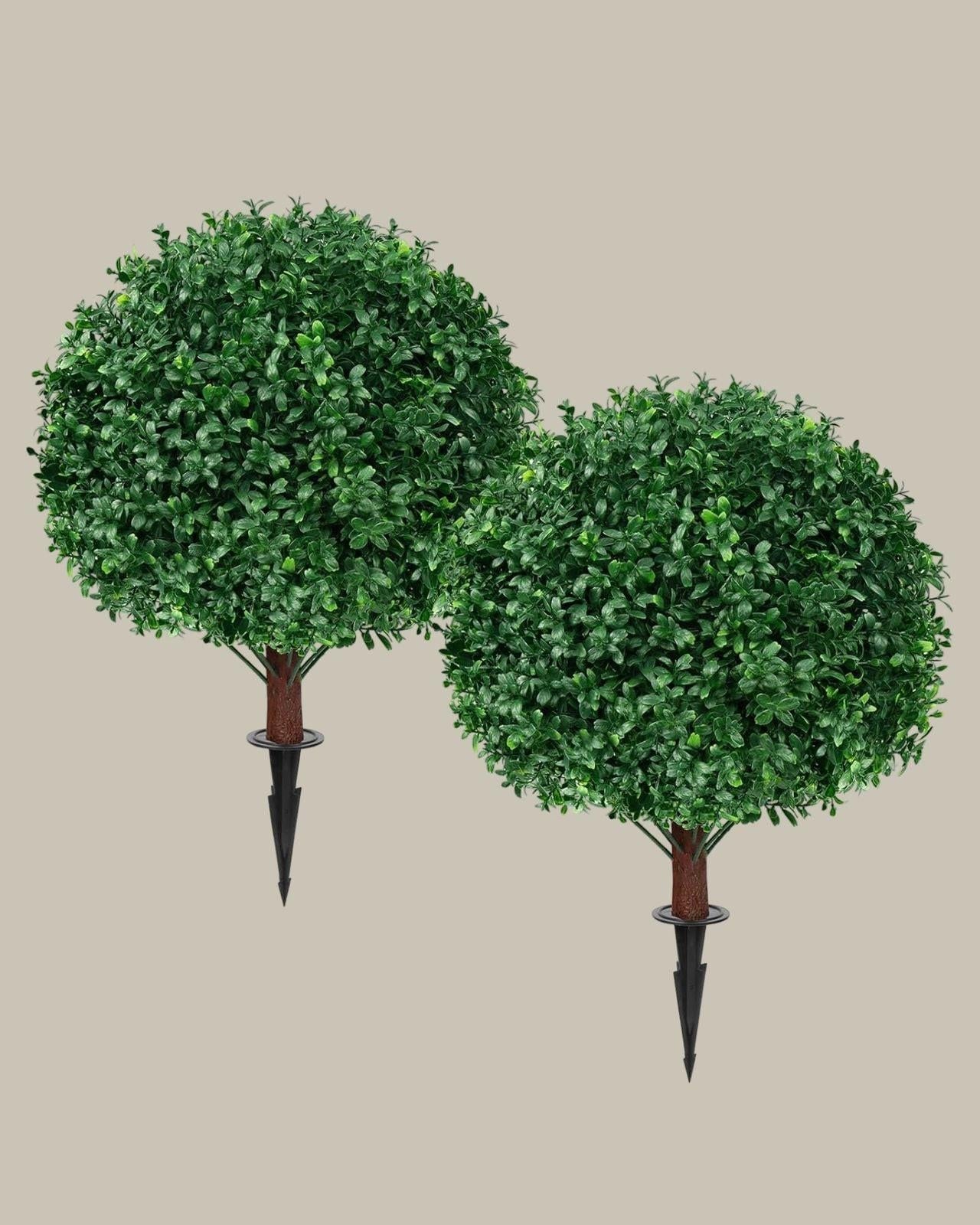 Faux UV-Resistant Boxwood Topiary Ball with Spike (Set of 2)