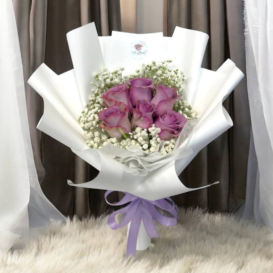Fresh Purple Roses with Baby Breath Bouquet*