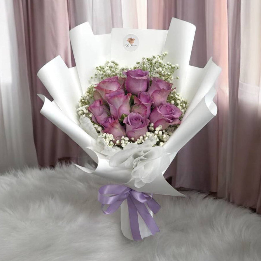Fresh Purple Roses with Baby Breath Bouquet*