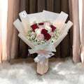 12 Fresh Mix Red, Pink & White Roses with Baby Breath Bouquet