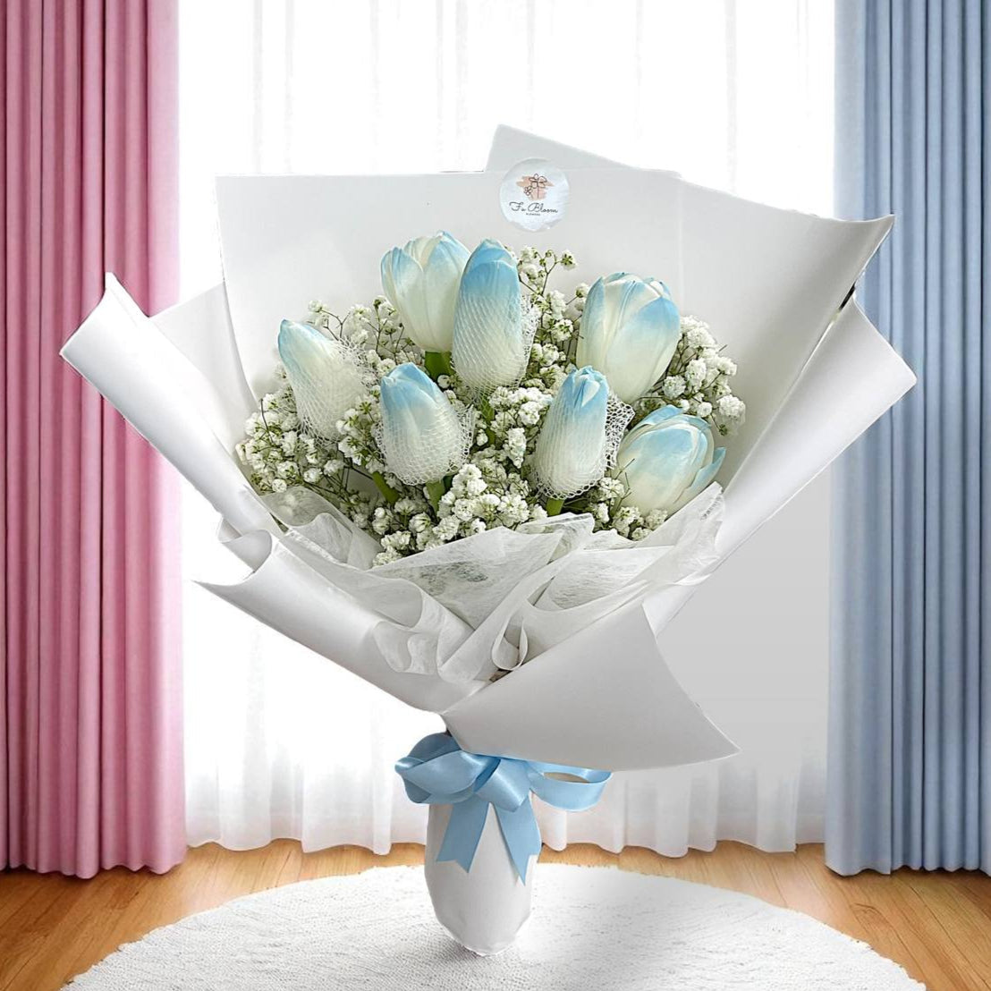 Blue Tulips & Baby's Breath*